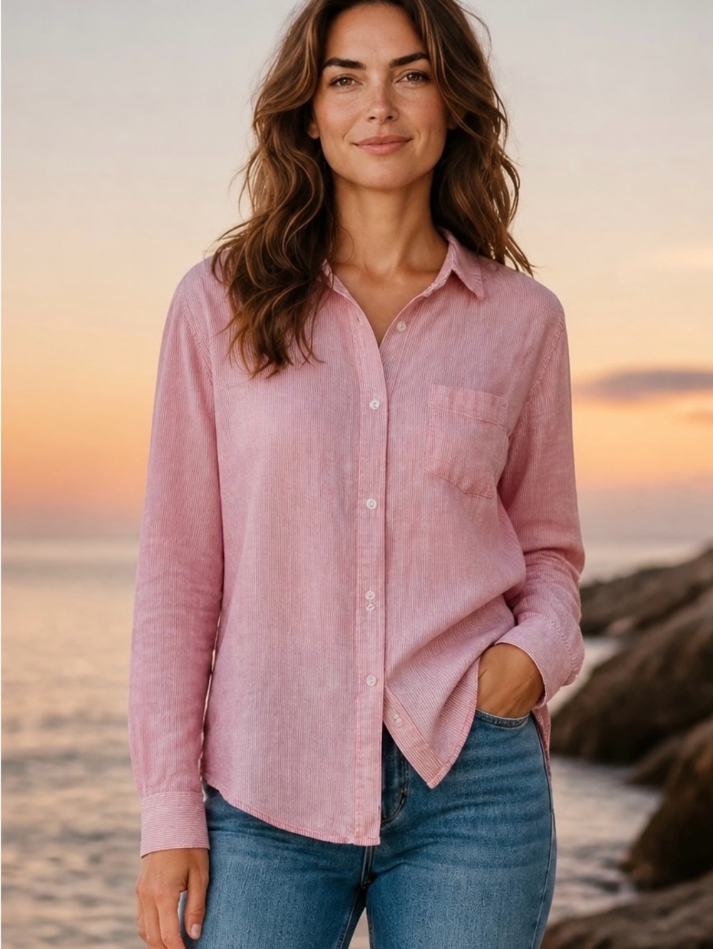 Rails Pink & White Linen Shirt